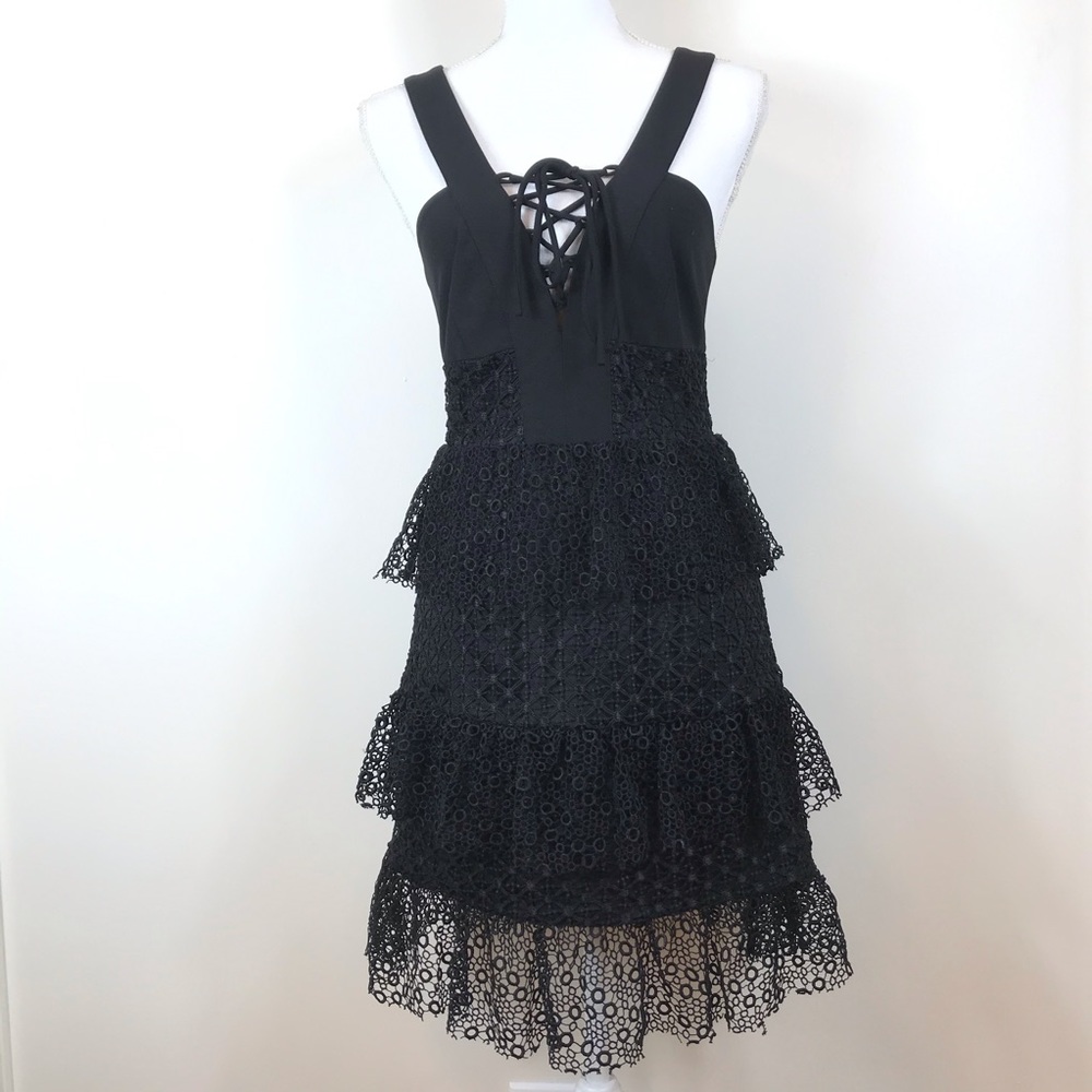 Little black party dress, eyelet ruffle design
